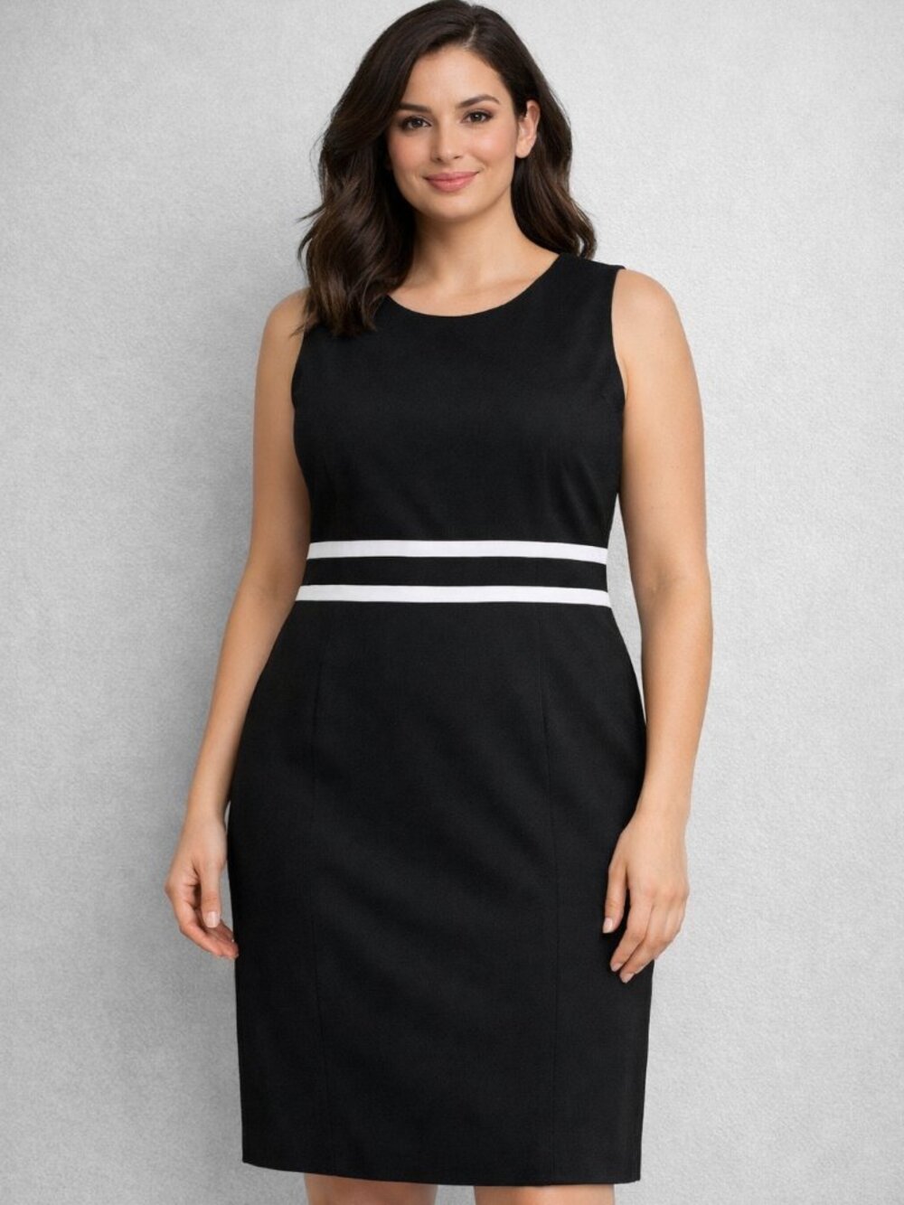 Black Label Evan-Picone Black Dress White Stripe Sheath Classic Womens Plus 18
